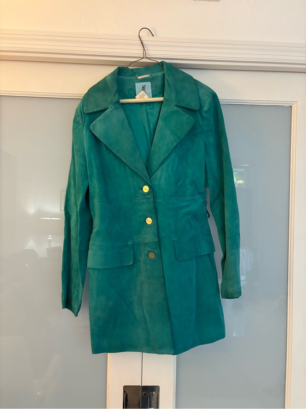 Marciano Teal Suede Blazer Jacket with Gold Buttons